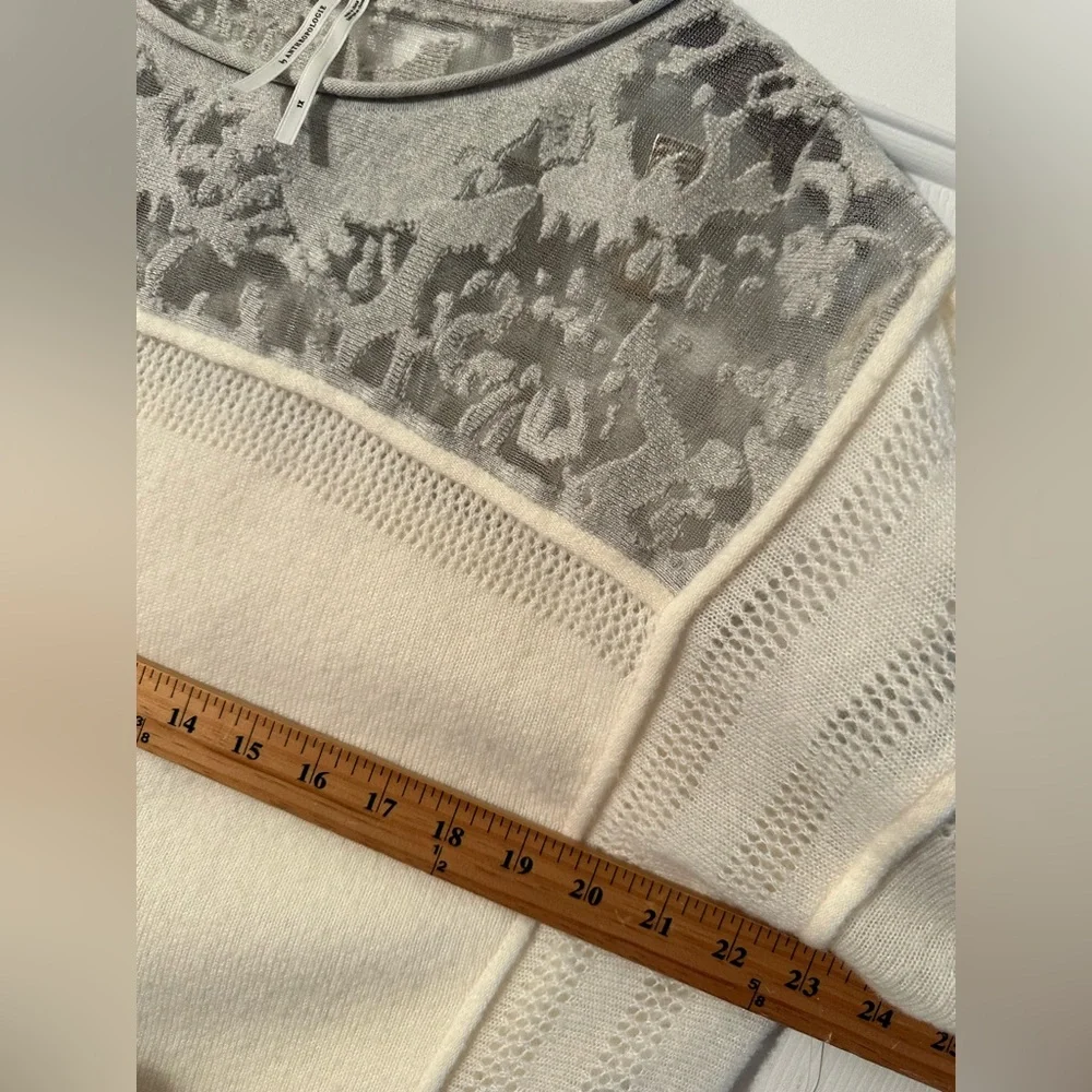 ANTHROPOLOGIE Plus 1X Ivory Pewter Balloon Sleeve Wool Blend Boho Lace Sweater - Picture 13 of 16